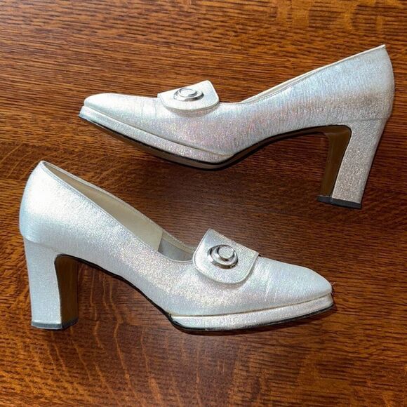 Vintage 60’s 70’s Metallic Silver Platform Heels Size 8 - Picture 12 of 16